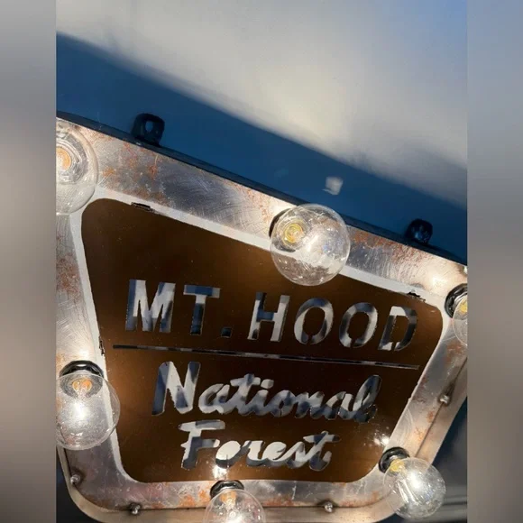Mt. Hood National Forest, Vintage-Inspired Silver Metal Wall Sign with Lights